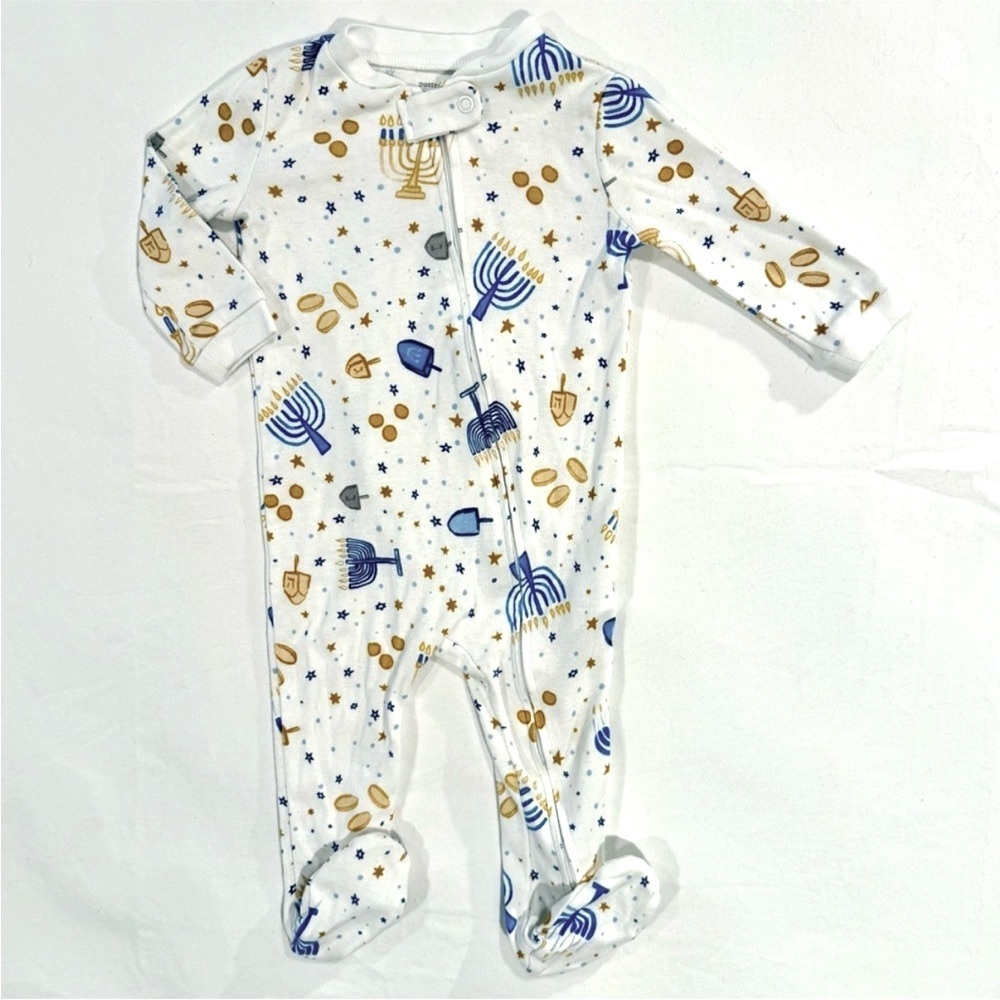 Pottery Barn Kids Hanukkah Sleeper Boys 9-12M Girls Footie Pajamas Chanukah